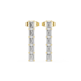 Pair-Shot: Emerald Cut Diamond Earrings with Prong Setting in 14k Yellow Gold - Lab Grown - Driona Jewels