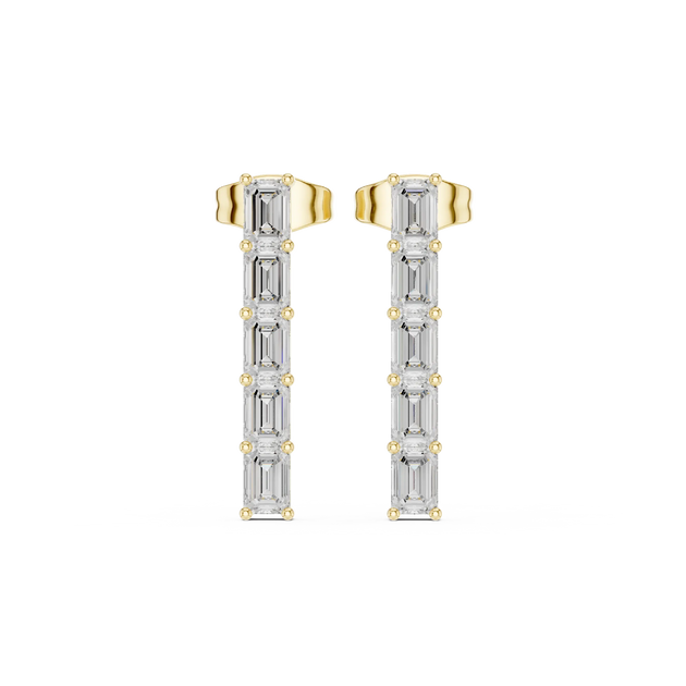 Pair-Shot: Emerald Cut Diamond Earrings with Prong Setting in 14k Yellow Gold - Lab Grown - Driona Jewels