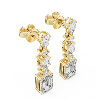 Pair-Shot: Emerald Cut Diamond Earrings with Prong Setting in 14k Yellow Gold - Lab Grown - Driona Jewels