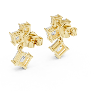 Pair-shot: Emerald Cut Diamond Earrings with Prong Setting in 14k Yellow Gold - Lab Grown - Driona Jewels