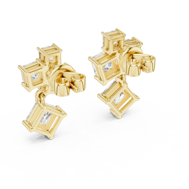 Pair-shot: Emerald Cut Diamond Earrings with Prong Setting in 14k Yellow Gold - Lab Grown - Driona Jewels