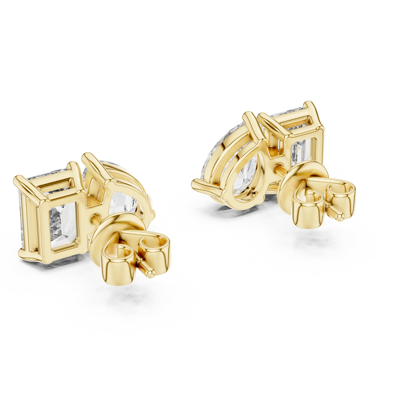 Pair Shot: Emerald Cut Diamond Earrings with Prong Setting in 14k Yellow Gold - Lab Grown - Driona Jewels