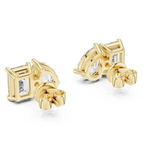 Pair Shot: Emerald Cut Diamond Earrings with Prong Setting in 14k Yellow Gold - Lab Grown - Driona Jewels