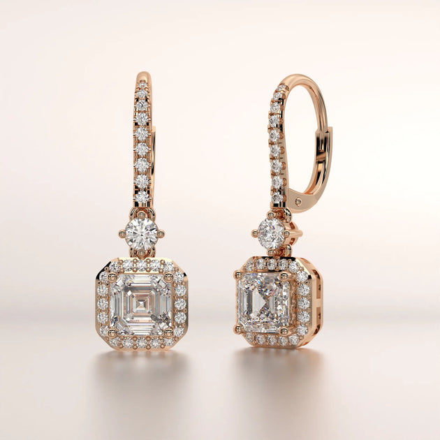 earrings emerald diamond rose gold base classic