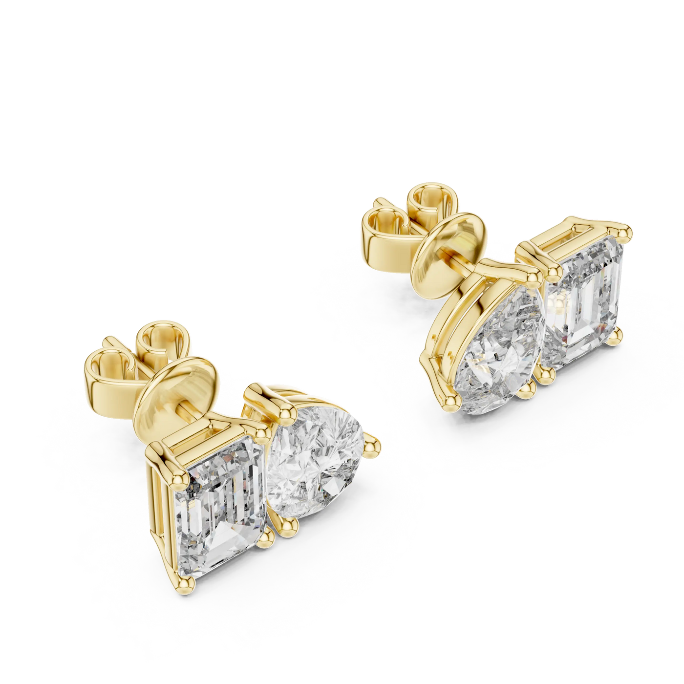 Pair-Shot: Emerald Cut Diamond Earrings with Stud Setting in 14k Yellow Gold - Lab Grown - Driona Jewels