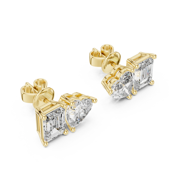 Pair Shot: Emerald Cut Diamond Earrings with Stud Setting in 14k Yellow Gold - Lab Grown - Driona Jewels