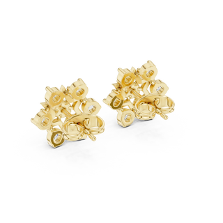 Pair Shot: Flower Cut Diamond Earrings with Cluster Setting in 14k Yellow Gold - Lab Grown - Driona Jewels