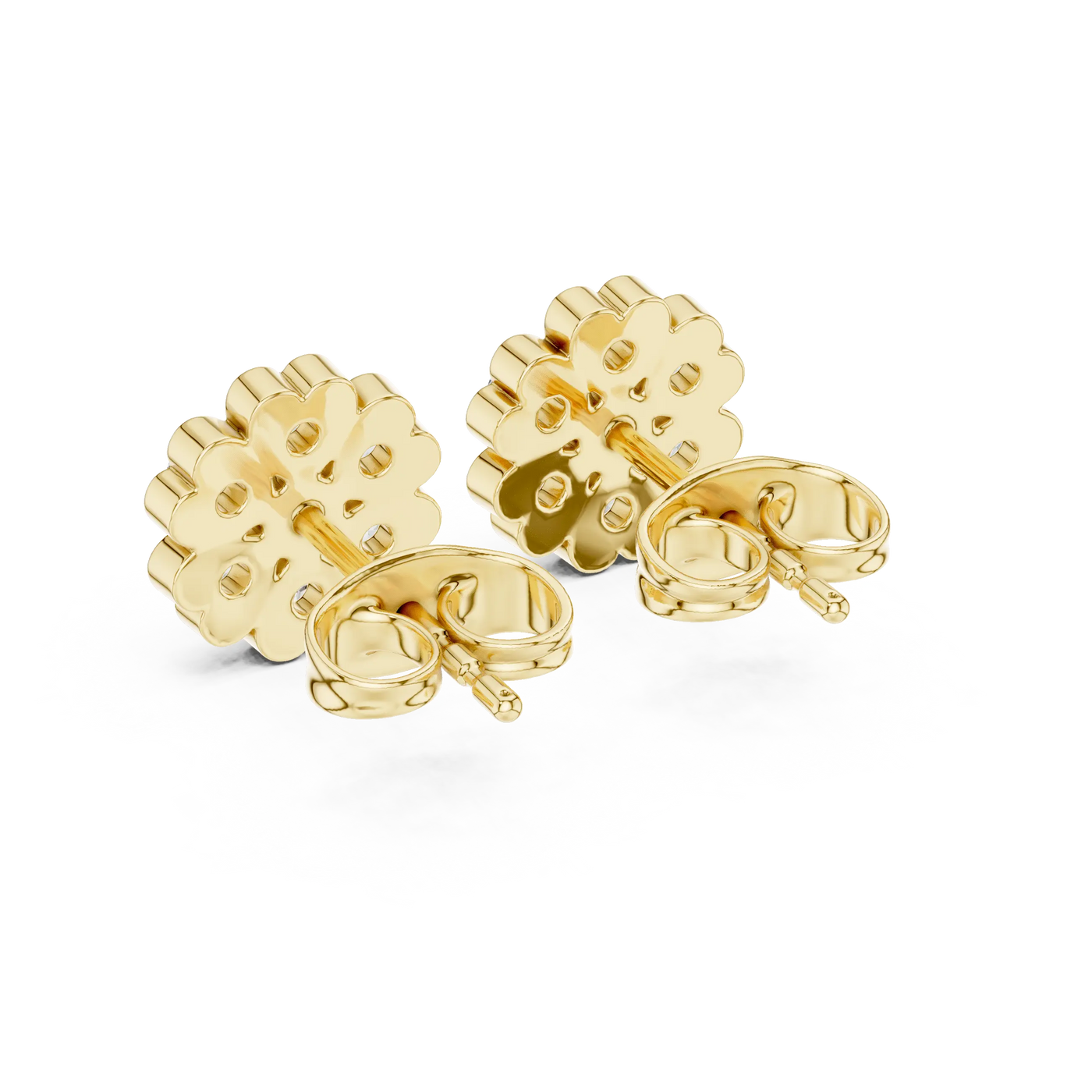 Back-View: Flower Diamond Earrings with Stud Setting in 14k Yellow Gold - Lab Grown - Driona Jewels