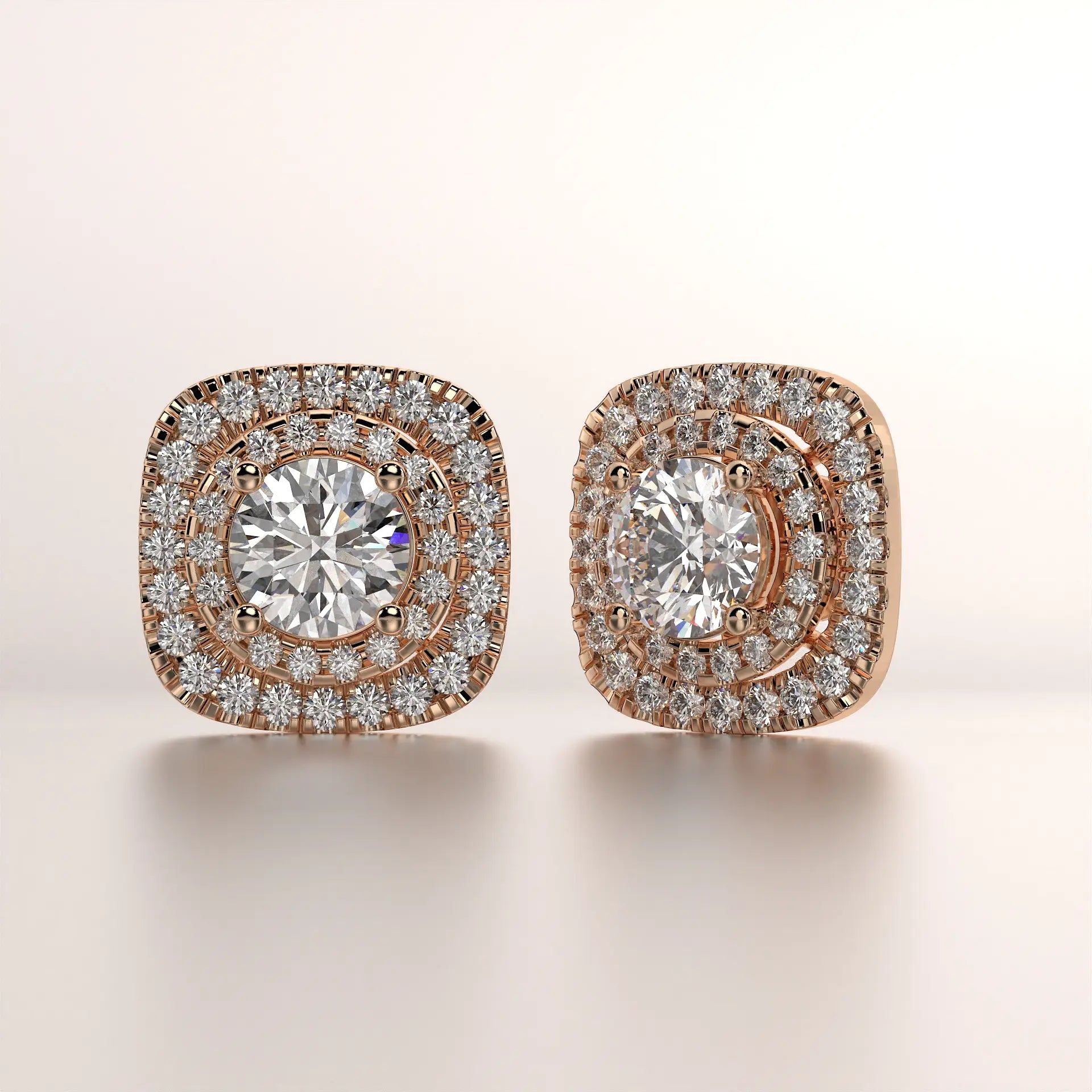 earrings halo diamond rose gold 18k front