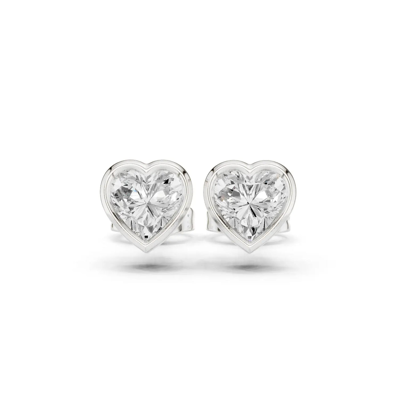 Pair-Shot: Heart Diamond Earrings with Bezel Setting in 925 Silver - Lab Grown - Driona Jewels