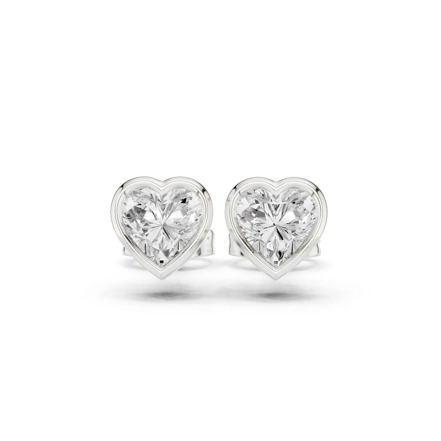 Pair-Shot: Heart Diamond Earrings with Bezel Setting in 925 Silver - Lab Grown - Driona Jewels