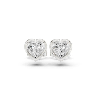 Pair-Shot: Heart Diamond Earrings with Bezel Setting in 925 Silver - Lab Grown - Driona Jewels