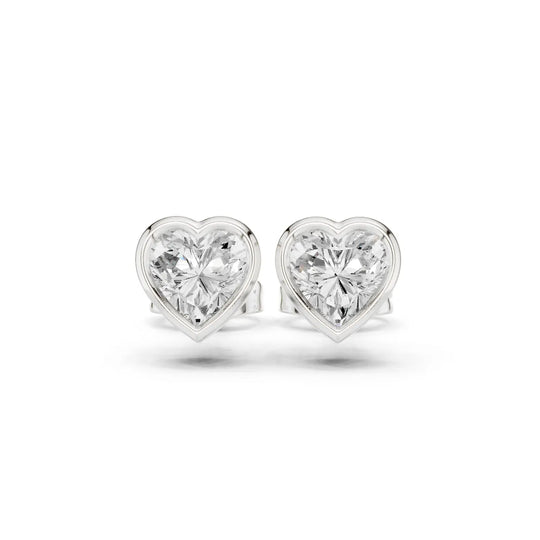 Pair-Shot: Heart Diamond Earrings with Bezel Setting in 925 Silver - Lab Grown - Driona Jewels