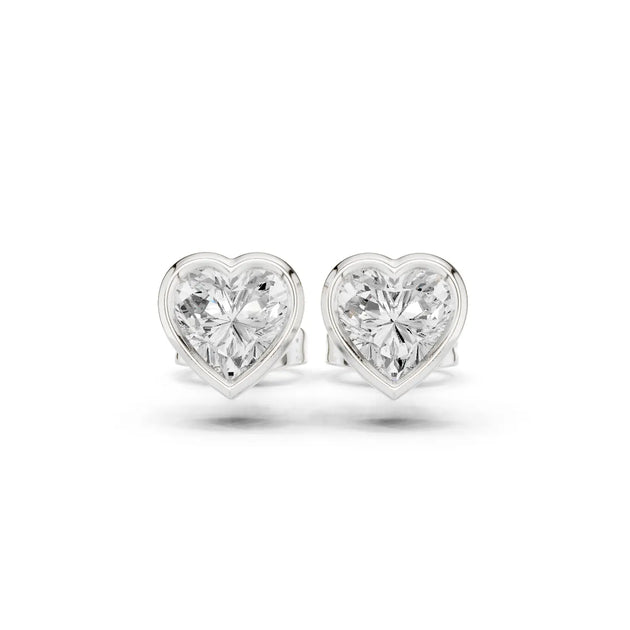 Pair-Shot: Heart Diamond Earrings with Bezel Setting in 925 Silver - Lab Grown - Driona Jewels