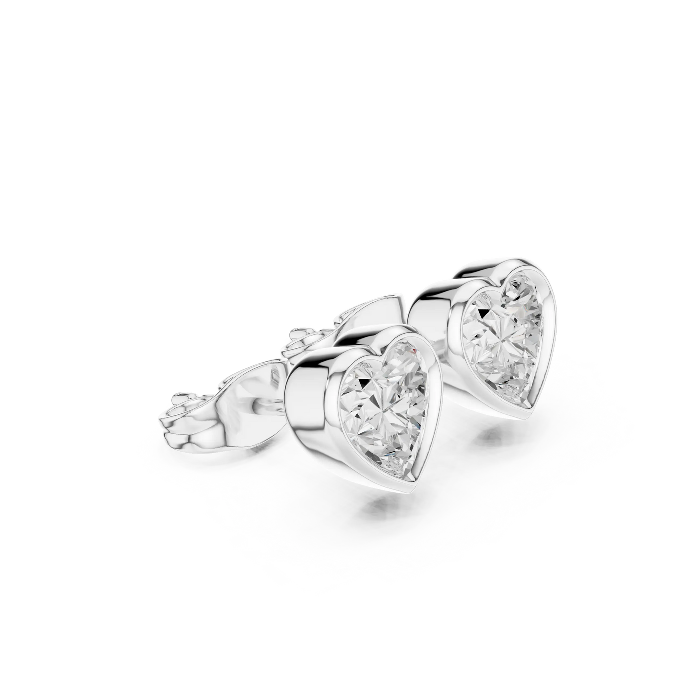Pair-shot: Heart Diamond Earrings with Bezel Setting in 925 Silver - Lab Grown - Driona Jewels