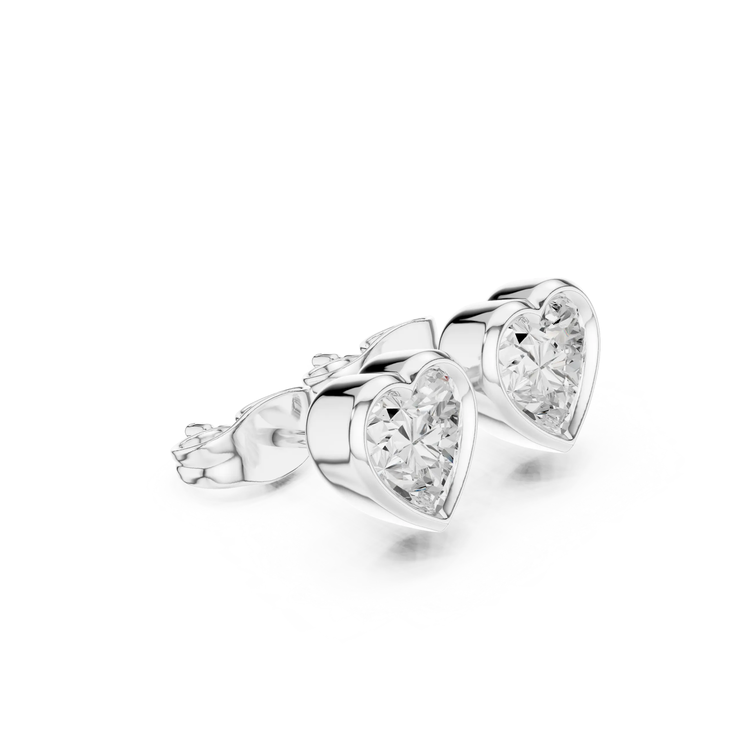 Pair-shot: Heart Diamond Earrings with Bezel Setting in 925 Silver - Lab Grown - Driona Jewels