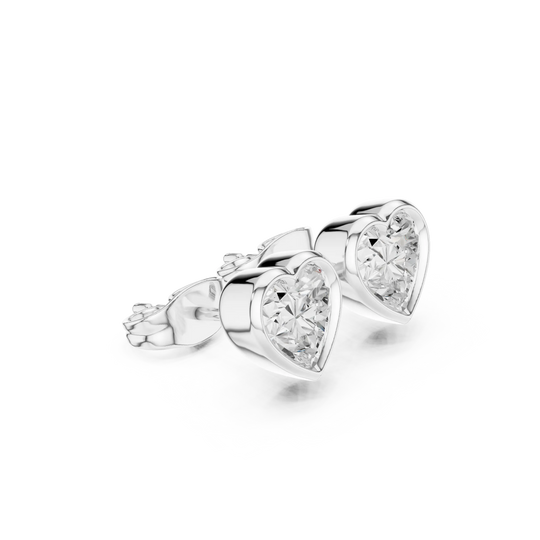 Pair-shot: Heart Diamond Earrings with Bezel Setting in 925 Silver - Lab Grown - Driona Jewels