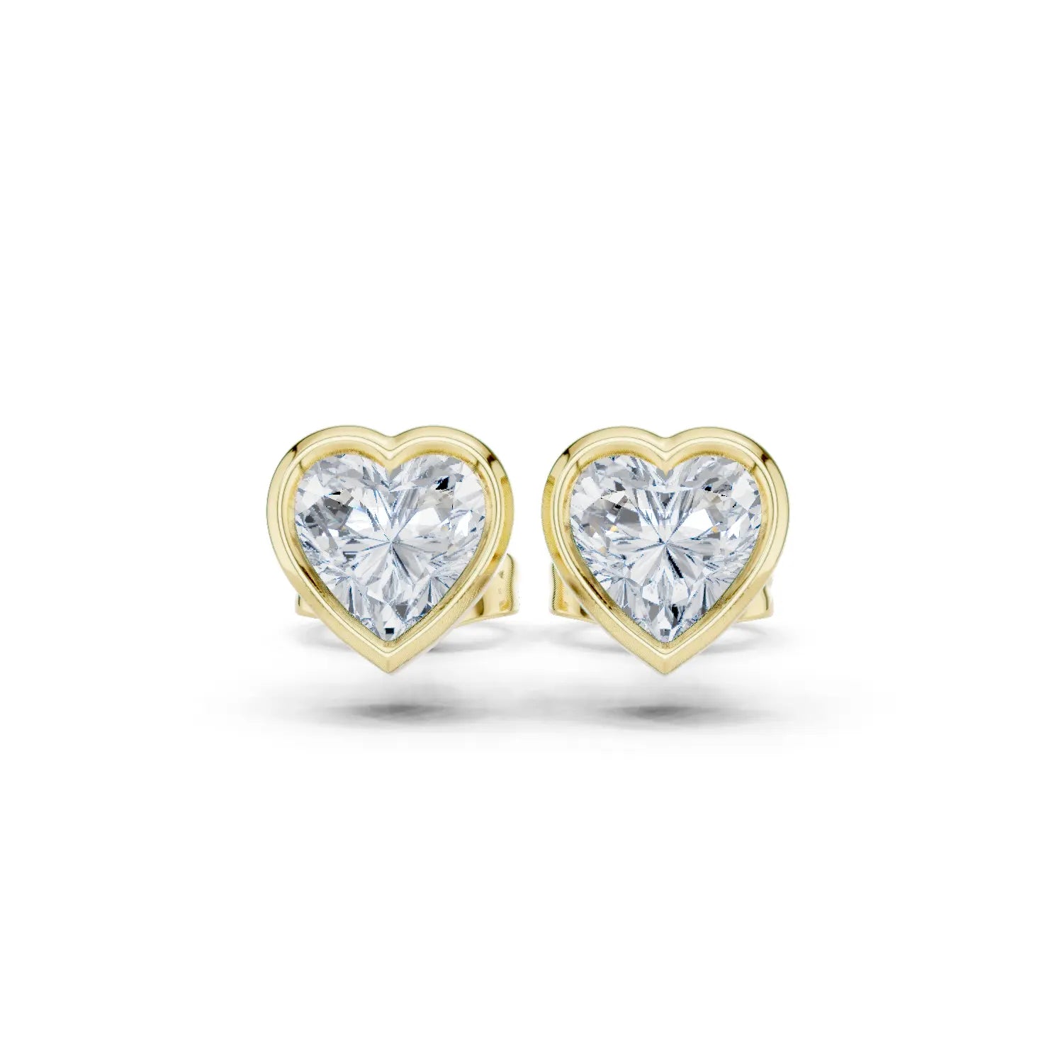 Pair-Shot: Heart Diamond Earrings with Bezel Setting in 14k Yellow Gold - Lab Grown - Driona Jewels