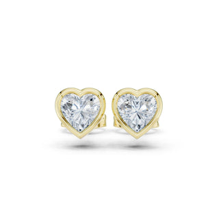 Pair-Shot: Heart Diamond Earrings with Bezel Setting in 14k Yellow Gold - Lab Grown - Driona Jewels