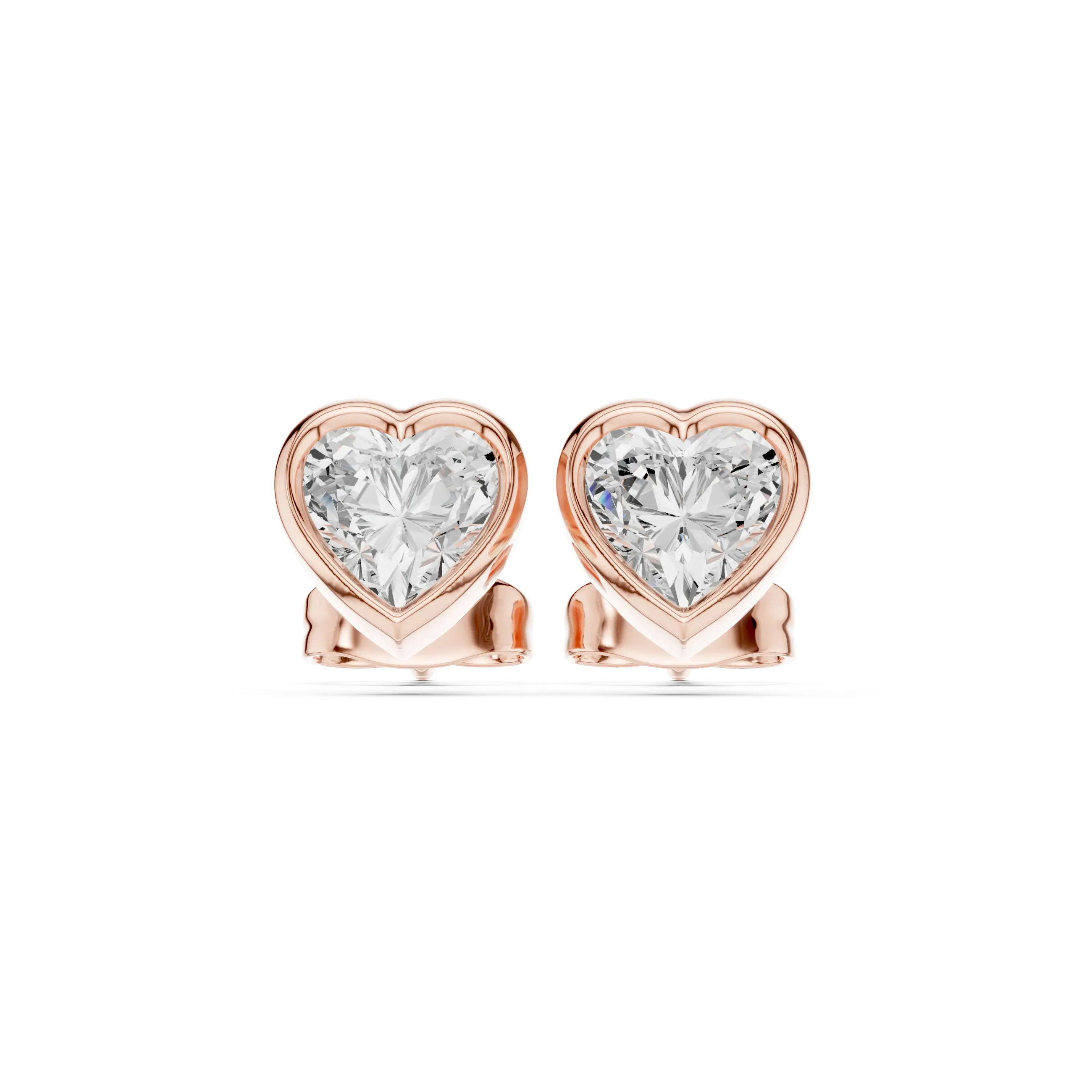 Pair-Shot: Heart Diamond Earrings with Halo Setting in 14k Rose Gold - Lab Grown - Driona Jewels