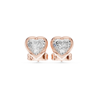 Pair-Shot: Heart Diamond Earrings with Halo Setting in 14k Rose Gold - Lab Grown - Driona Jewels