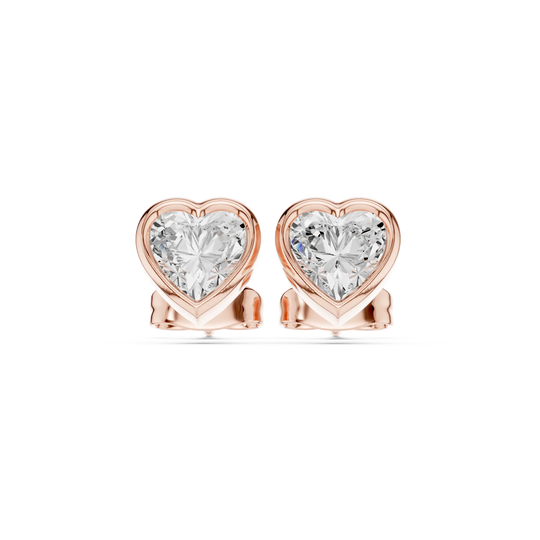 Pair-Shot: Heart Diamond Earrings with Halo Setting in 14k Rose Gold - Lab Grown - Driona Jewels