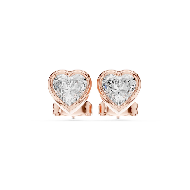 Pair-Shot: Heart Diamond Earrings with Halo Setting in 14k Rose Gold - Lab Grown - Driona Jewels