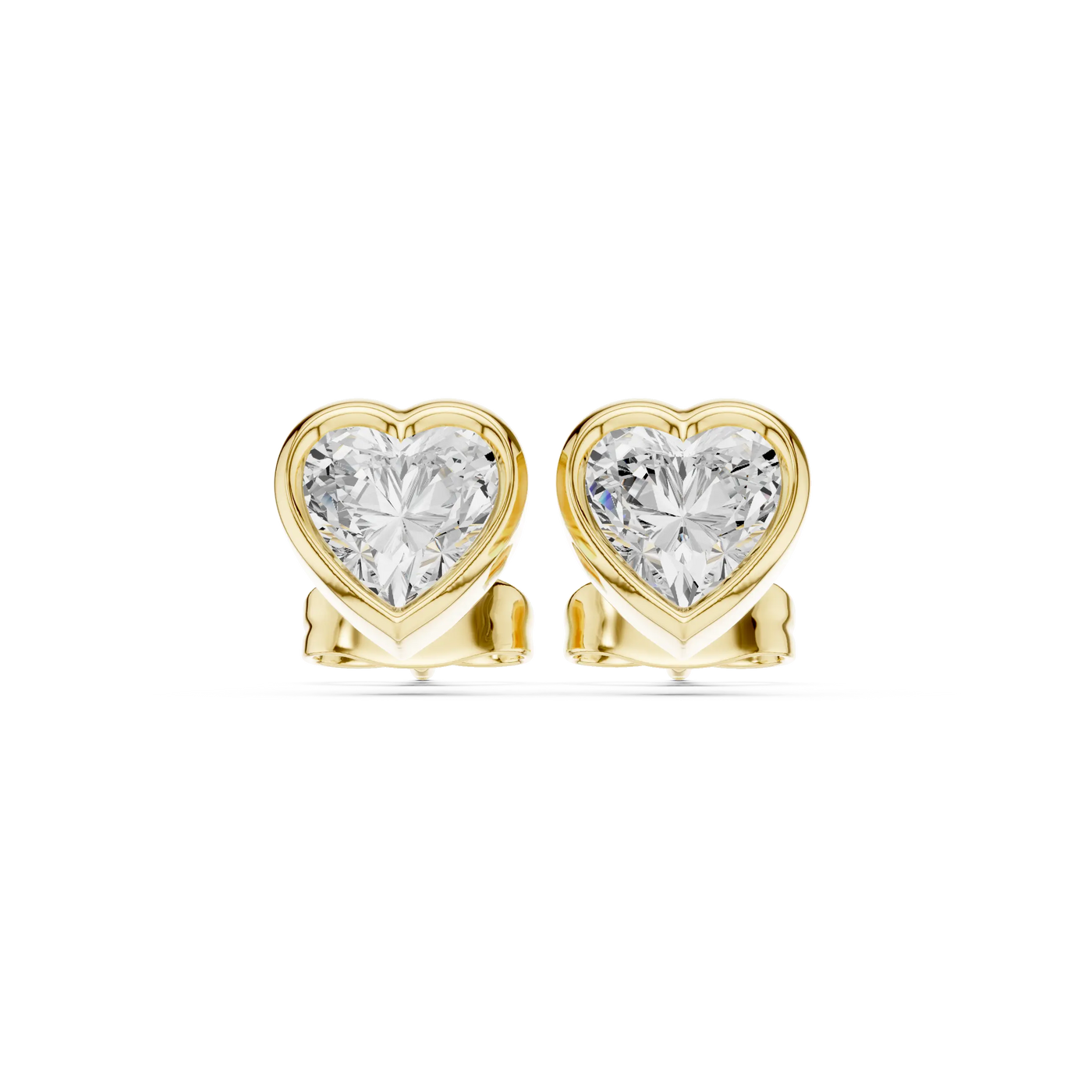 Pair-Shot: Heart Diamond Earrings with Prong Setting in 14k Yellow Gold - Lab Grown - Driona Jewels