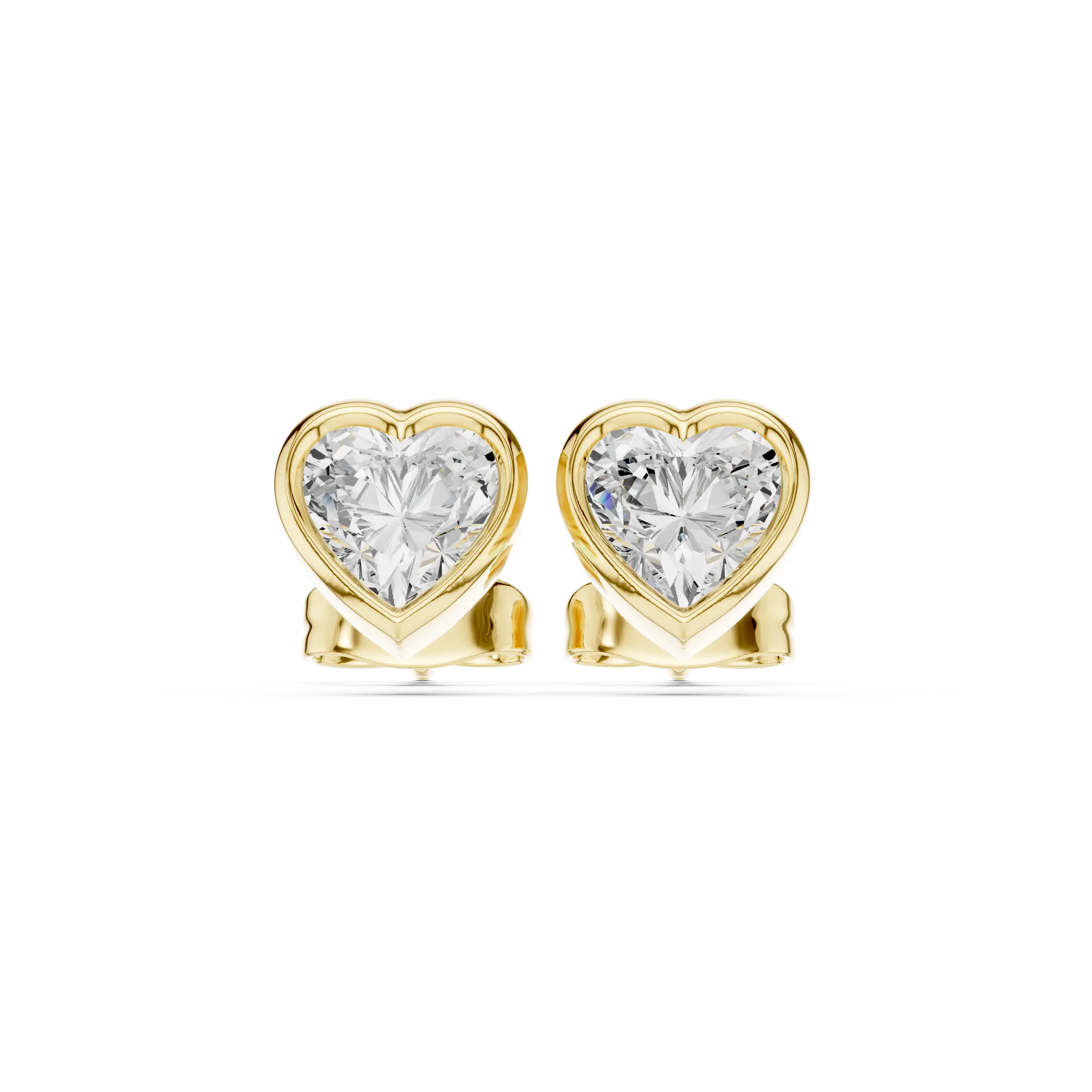 Pair-Shot: Heart Diamond Earrings with Prong Setting in 14k Yellow Gold - Lab Grown - Driona Jewels