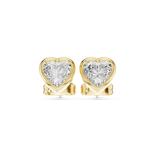 Pair-Shot: Heart Diamond Earrings with Prong Setting in 14k Yellow Gold - Lab Grown - Driona Jewels