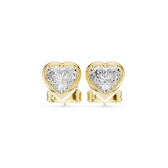 Pair-Shot: Heart Diamond Earrings with Prong Setting in 14k Yellow Gold - Lab Grown - Driona Jewels