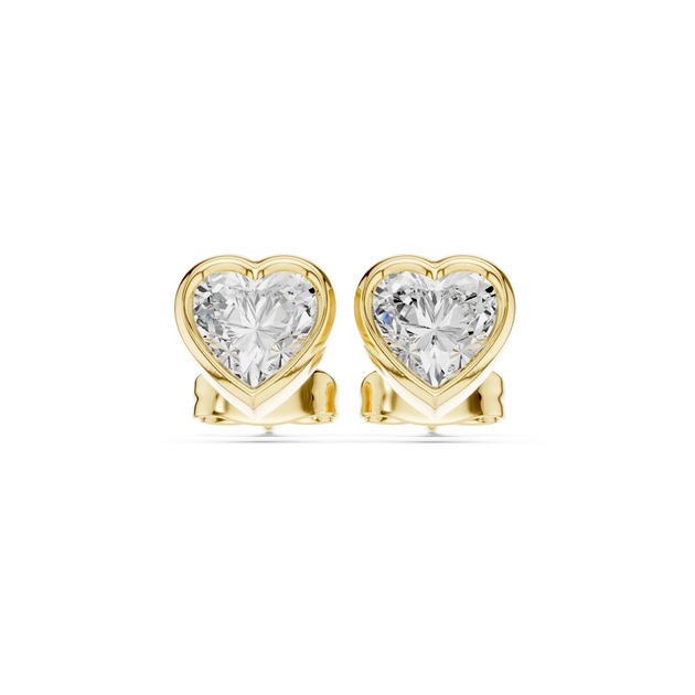 Pair-Shot: Heart Diamond Earrings with Prong Setting in 14k Yellow Gold - Lab Grown - Driona Jewels