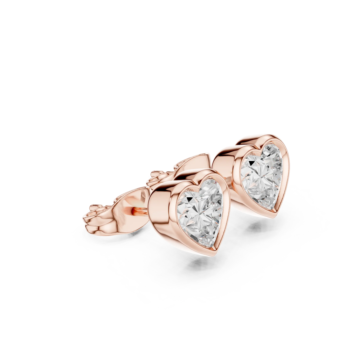 Pair Shot: Heart Diamond Earrings with Stud Setting in 14k Rose Gold - Lab Grown - Driona Jewels