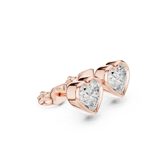 Pair Shot: Heart Diamond Earrings with Stud Setting in 14k Rose Gold - Lab Grown - Driona Jewels