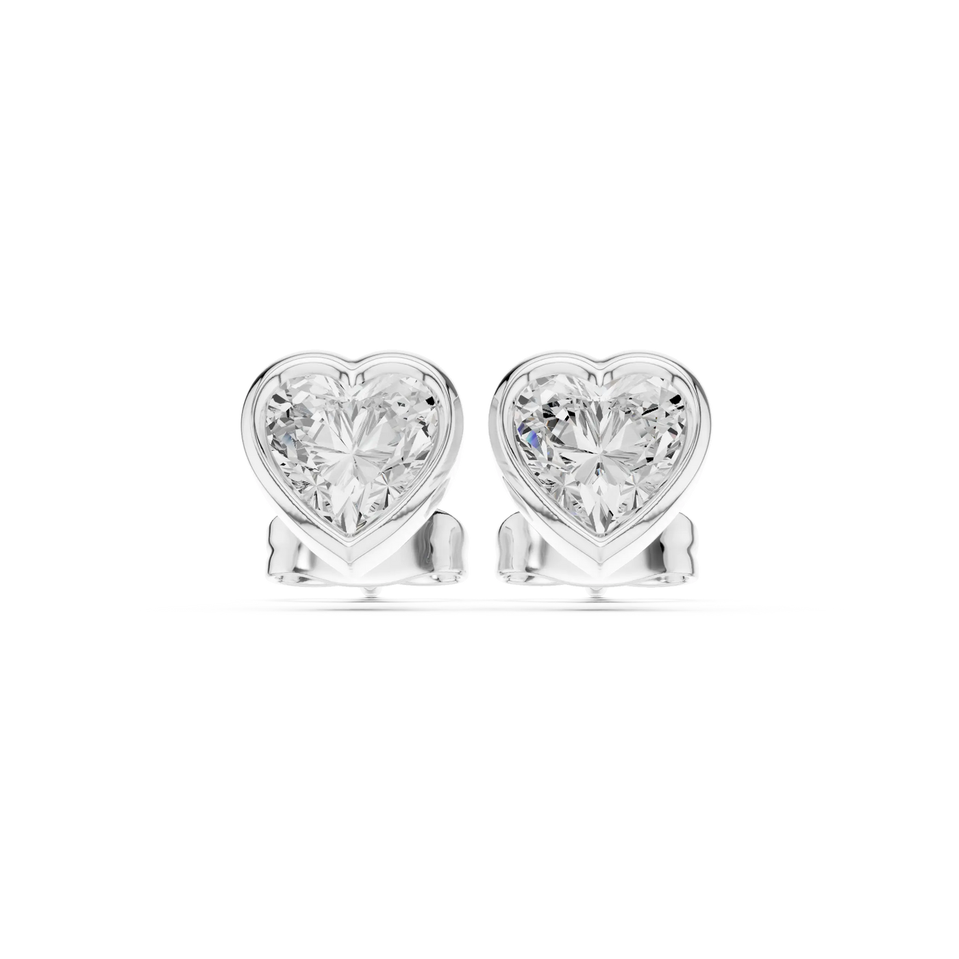 Pair-Shot: Heart Diamond Earrings with Stud Setting in 925 Silver - Lab Grown - Driona Jewels