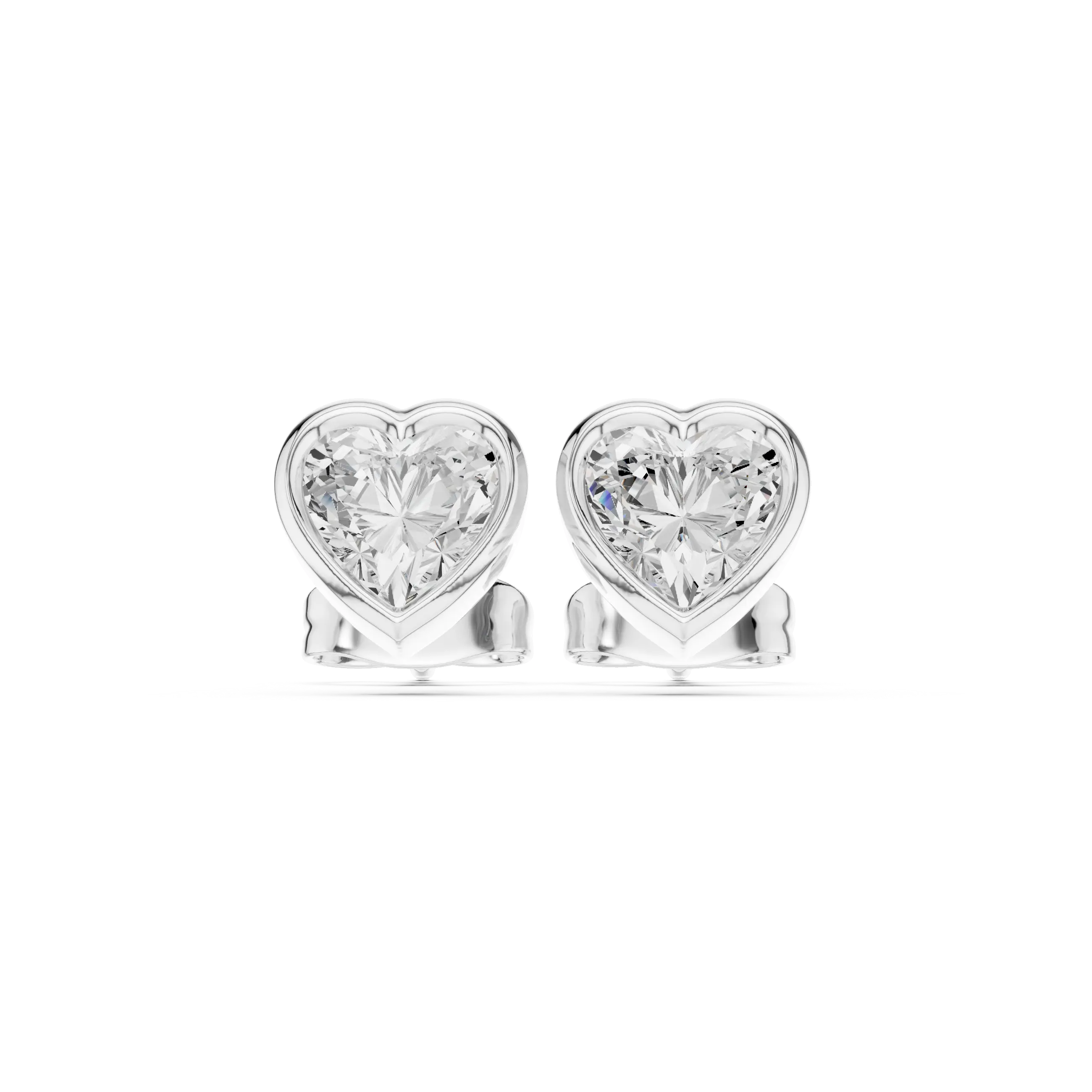 Pair-Shot: Heart Diamond Earrings with Stud Setting in 925 Silver - Lab Grown - Driona Jewels