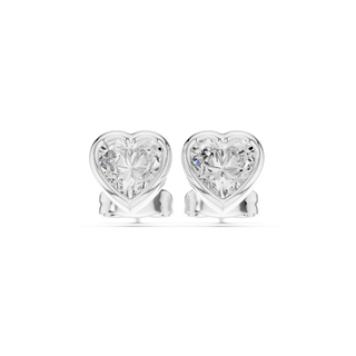 Pair-Shot: Heart Diamond Earrings with Stud Setting in 925 Silver - Lab Grown - Driona Jewels