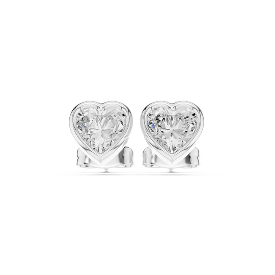 Pair-Shot: Heart Diamond Earrings with Stud Setting in 925 Silver - Lab Grown - Driona Jewels