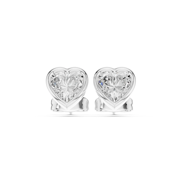 Pair-Shot: Heart Diamond Earrings with Stud Setting in 925 Silver - Lab Grown - Driona Jewels
