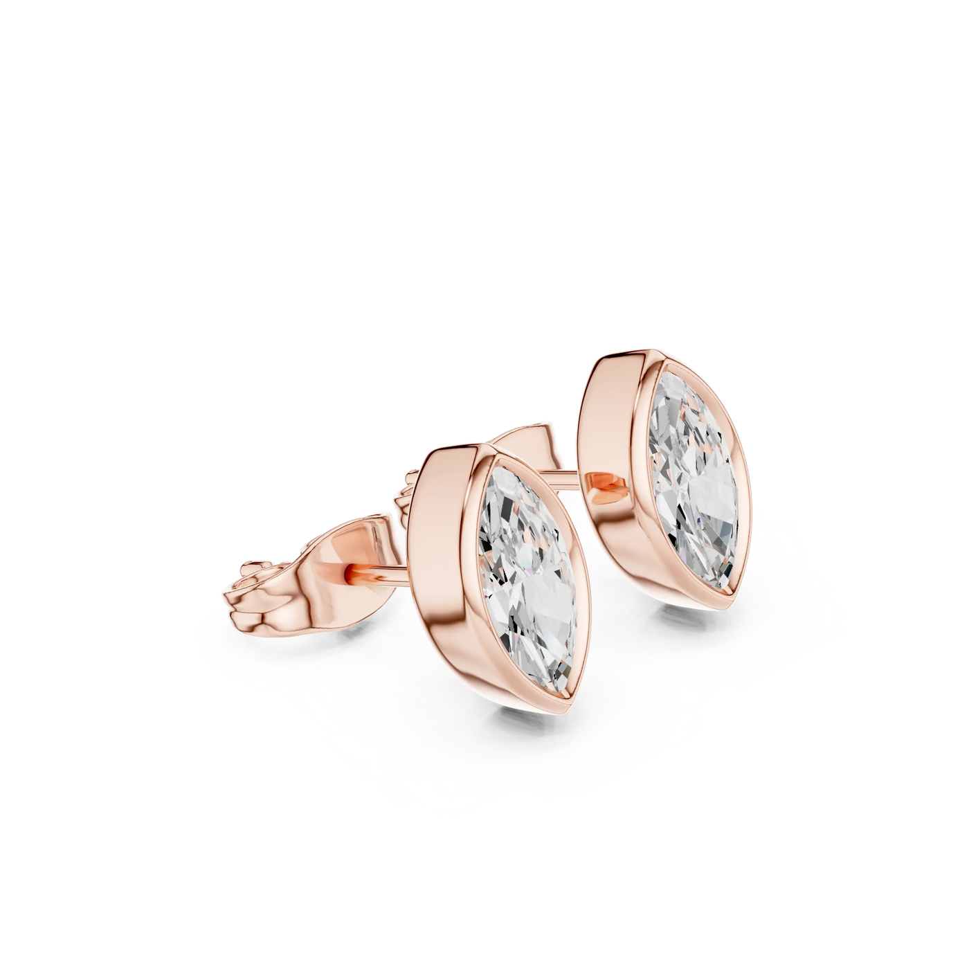 Pair Shot: Marquise Diamond Earrings with Bezel Setting in 14k Rose Gold - Lab Grown - Driona Jewels