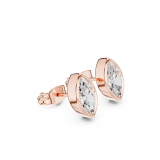Pair Shot: Marquise Diamond Earrings with Bezel Setting in 14k Rose Gold - Lab Grown - Driona Jewels