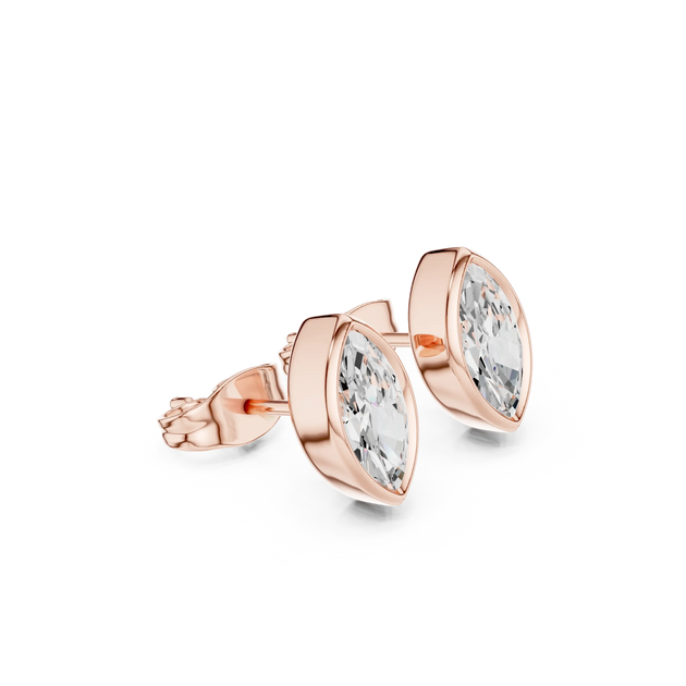 Pair Shot: Marquise Diamond Earrings with Bezel Setting in 14k Rose Gold - Lab Grown - Driona Jewels