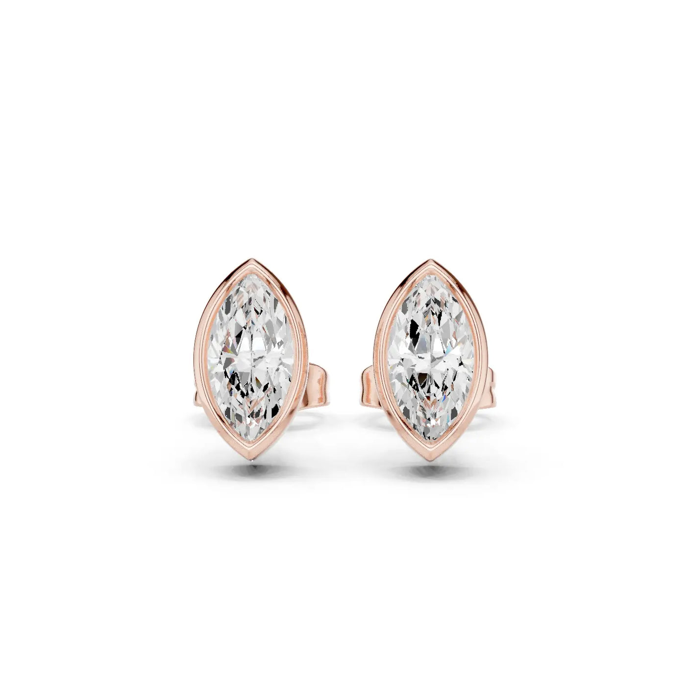 Pair-Shot: Marquise Diamond Earrings with Bezel Setting in 14k Rose Gold - Lab Grown - Driona Jewels