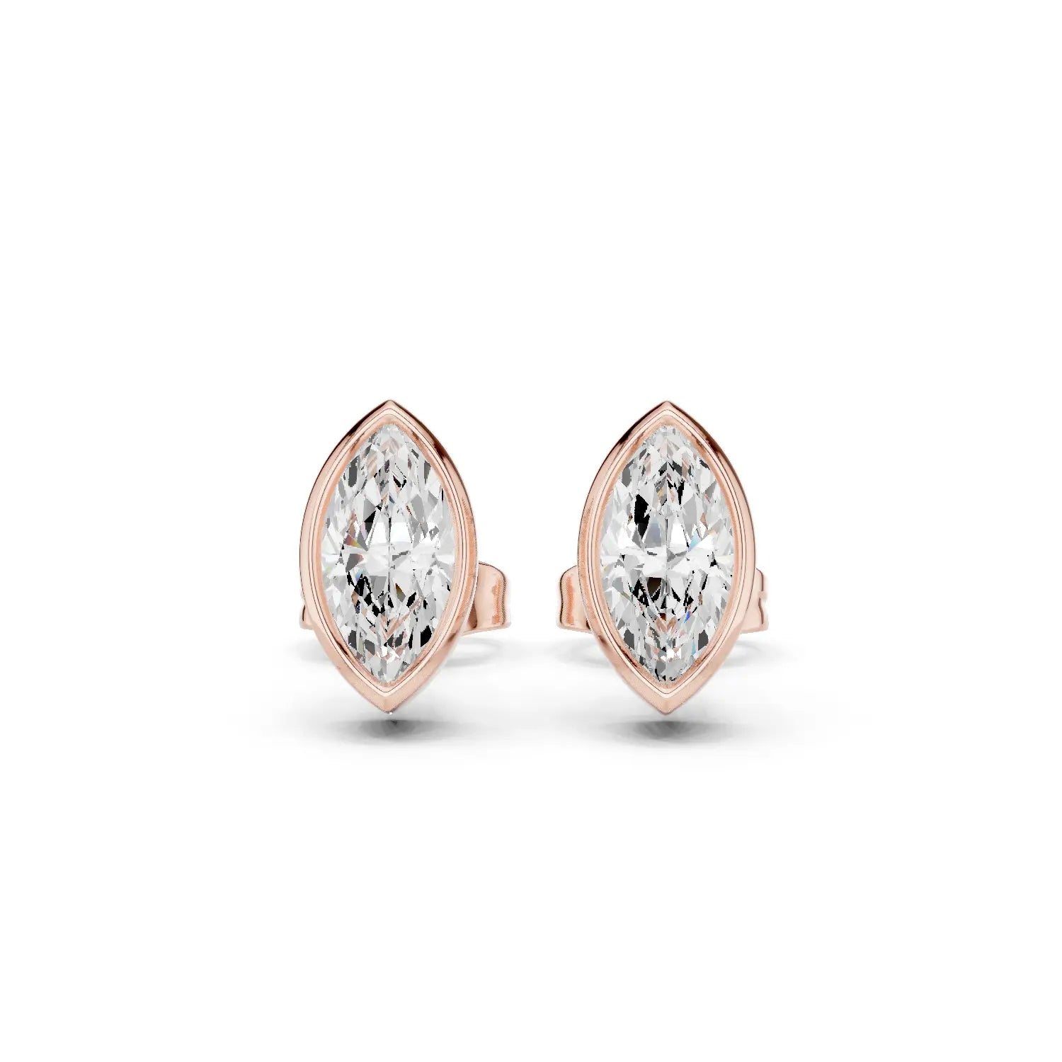 Pair-Shot: Marquise Diamond Earrings with Bezel Setting in 14k Rose Gold - Lab Grown - Driona Jewels