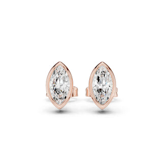 Pair-Shot: Marquise Diamond Earrings with Bezel Setting in 14k Rose Gold - Lab Grown - Driona Jewels