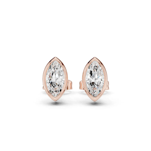Pair-Shot: Marquise Diamond Earrings with Bezel Setting in 14k Rose Gold - Lab Grown - Driona Jewels