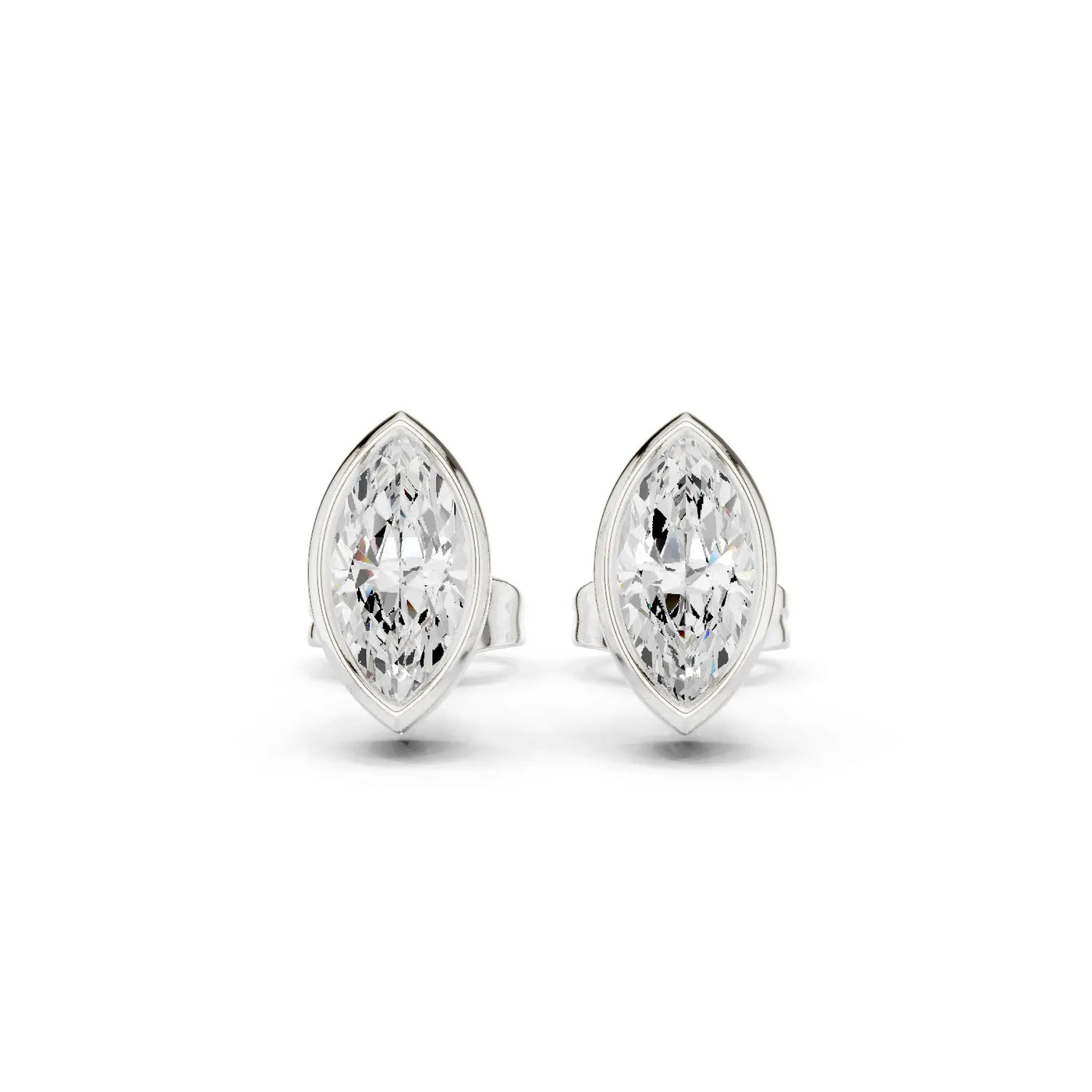Pair-Shot: Marquise Diamond Earrings with Bezel Setting in 925 Silver - Lab Grown - Driona Jewels