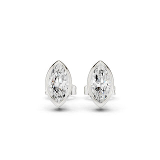 Pair-Shot: Marquise Diamond Earrings with Bezel Setting in 925 Silver - Lab Grown - Driona Jewels