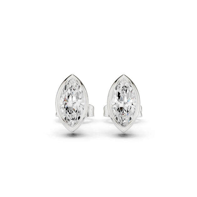 Pair-Shot: Marquise Diamond Earrings with Bezel Setting in 925 Silver - Lab Grown - Driona Jewels
