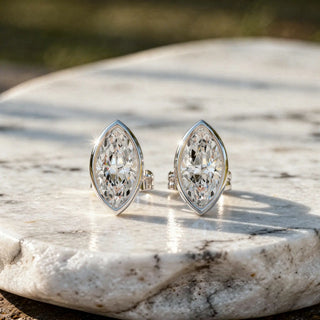 Pair-shot: Marquise Diamond Earrings with Bezel Setting in 14k White Gold - Lab Grown - Driona Jewels